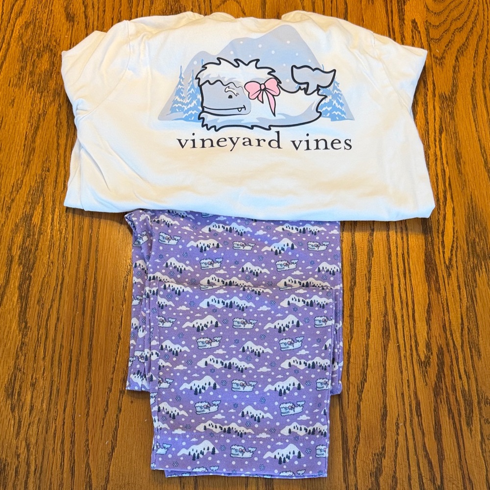 Vineyard Vines Girls Size 7 Pajama Set - White and Purple